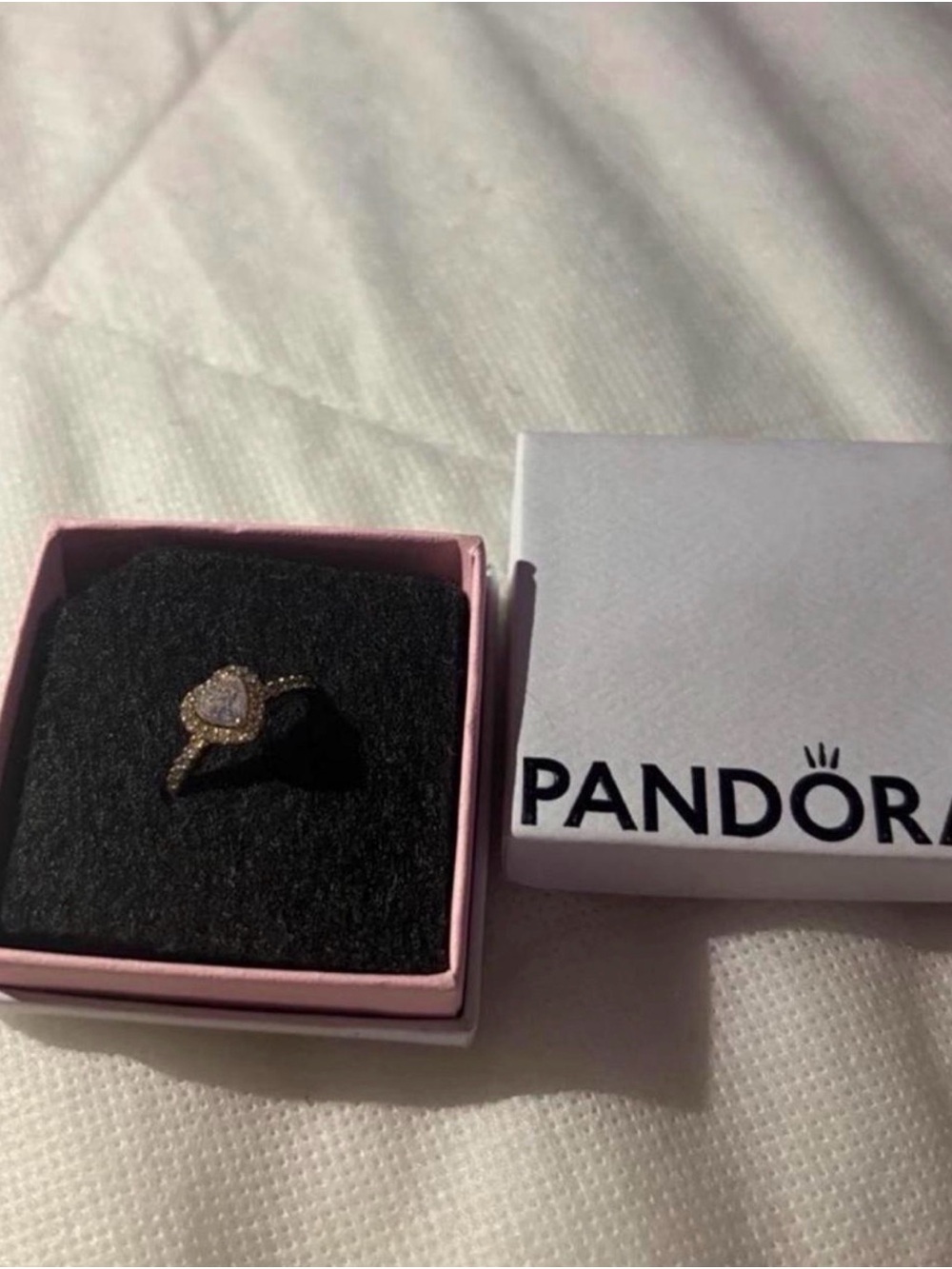 Pandora Rose Gold Heart Ring with Clear Stones - Pink Box